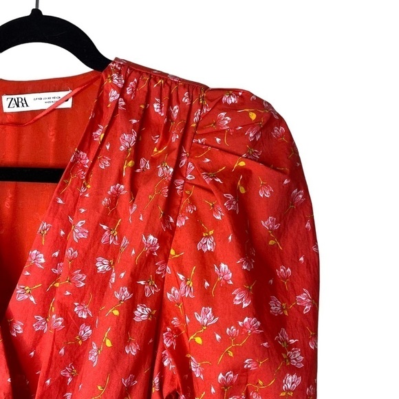 ZARA Belted Floral Wrap Style Long Sleeve Blouse - Picture 8 of 16